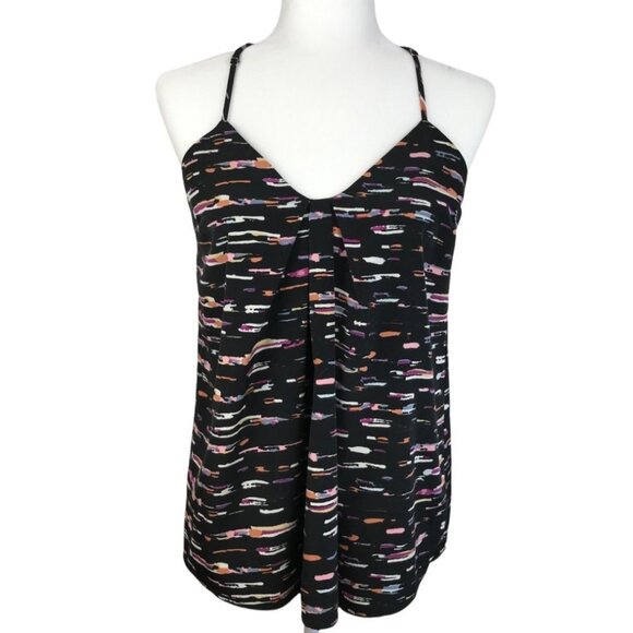 Greylin Black Abstract Print Spaghetti Strap Pleated Front Top  Size Small - Picture 1 of 7